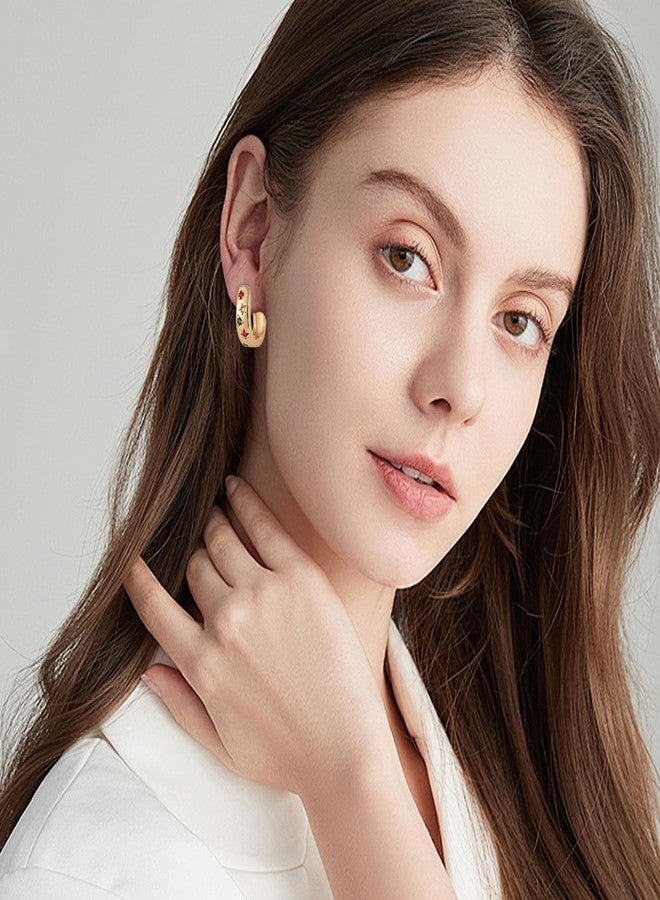 GAOKOXI Chunky Gold Cubic Zirconia Hoop Earrings for Women Trendy,Colorful Gold CZ Statement Earrings,Crystal Geomertic Earrings Christmas Jewelry Party - Image 4